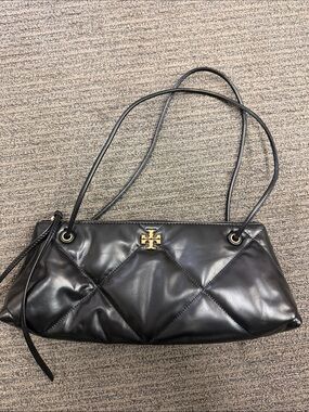 Tory Burch Black Quilted Leather Shoulder Bag with Gold Logo